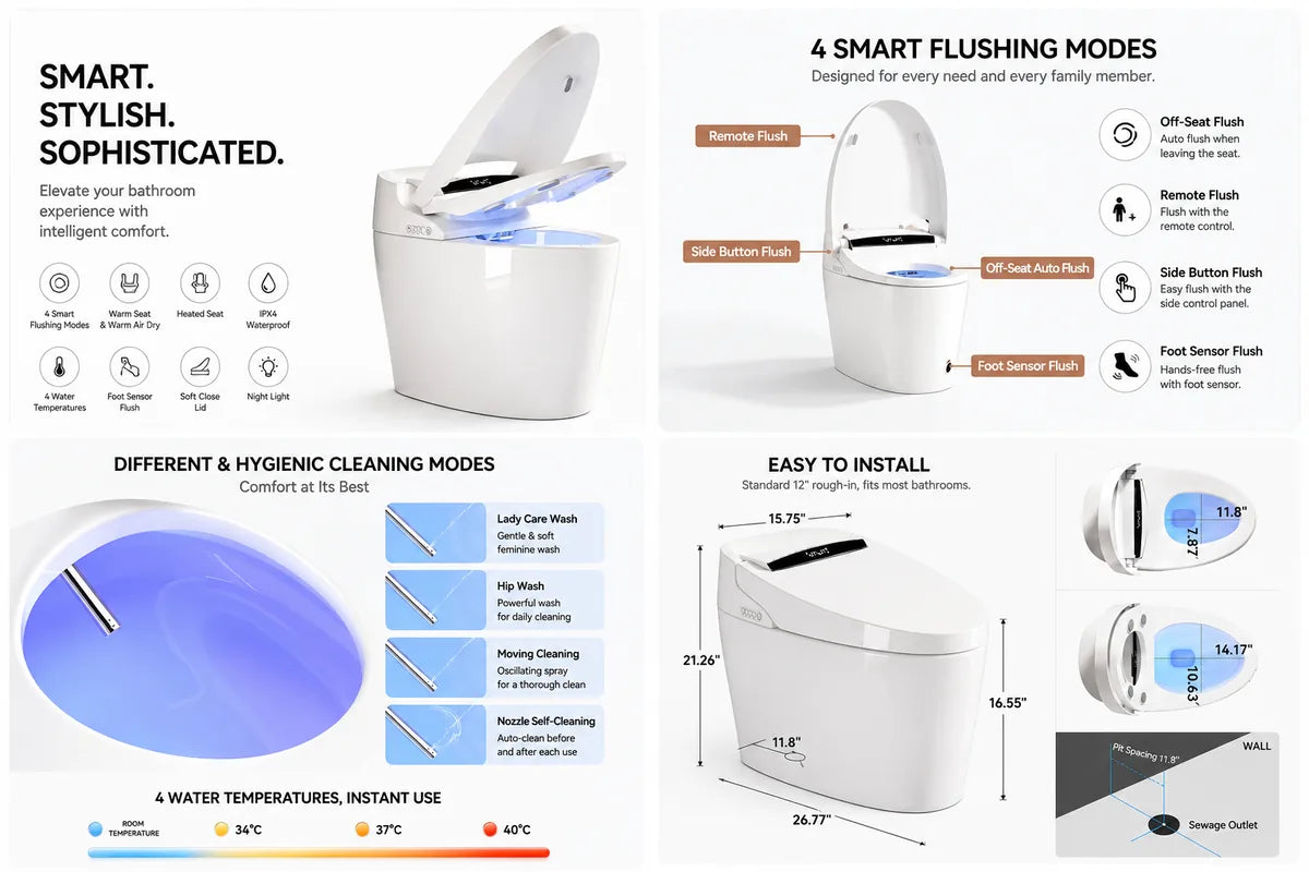 The FlowLux Halo – Smart Modern One-Piece Toilet